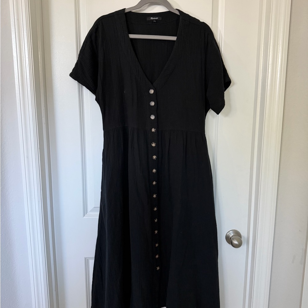 Madewell Black Button-Front Midi Dress